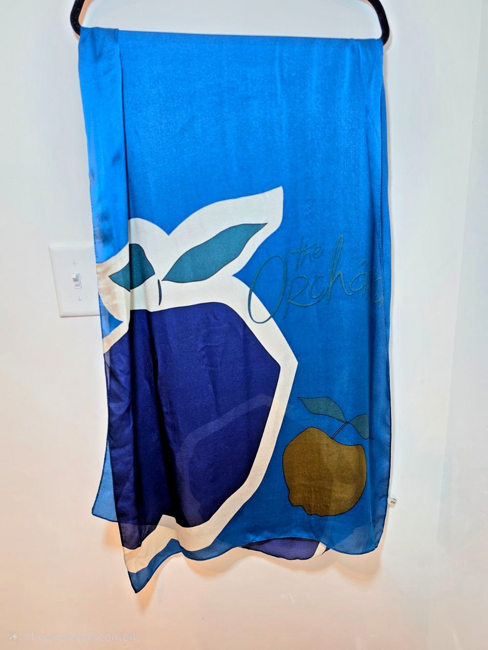 Vintage Burberry London Orchard Apple Blue Silk Large Scarf 24” X 68” Long